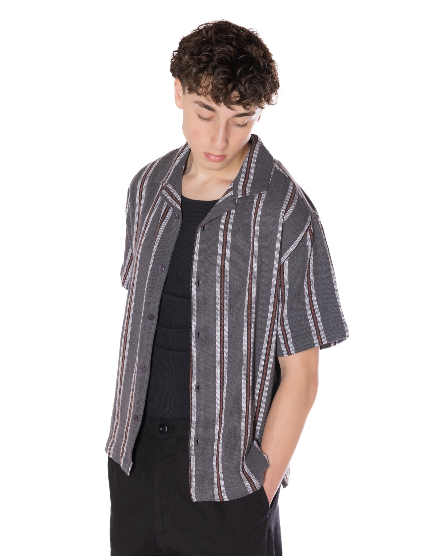 Textured Striped Shirt Grey