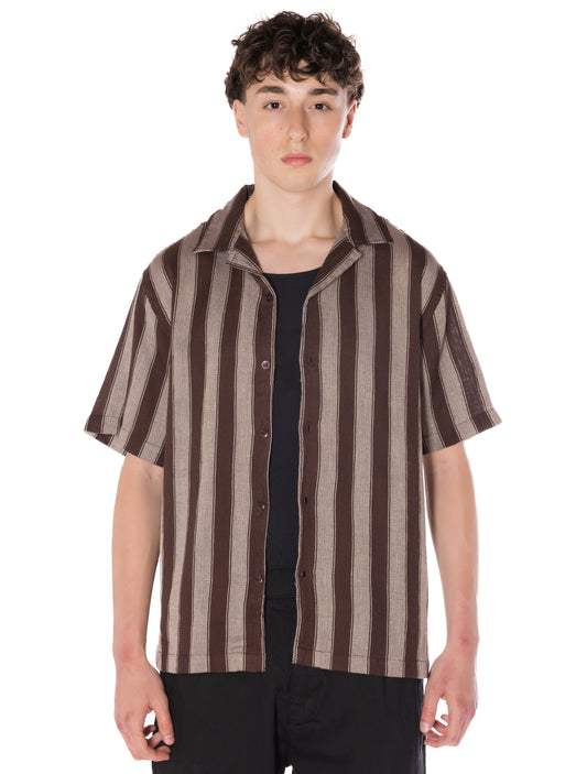 Textured Striped Shirt Brown