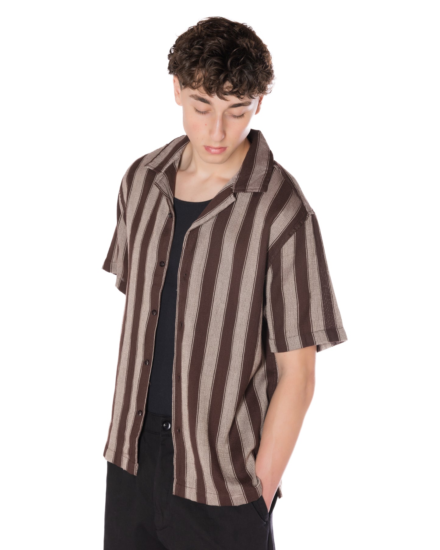 Textured Striped Shirt Brown