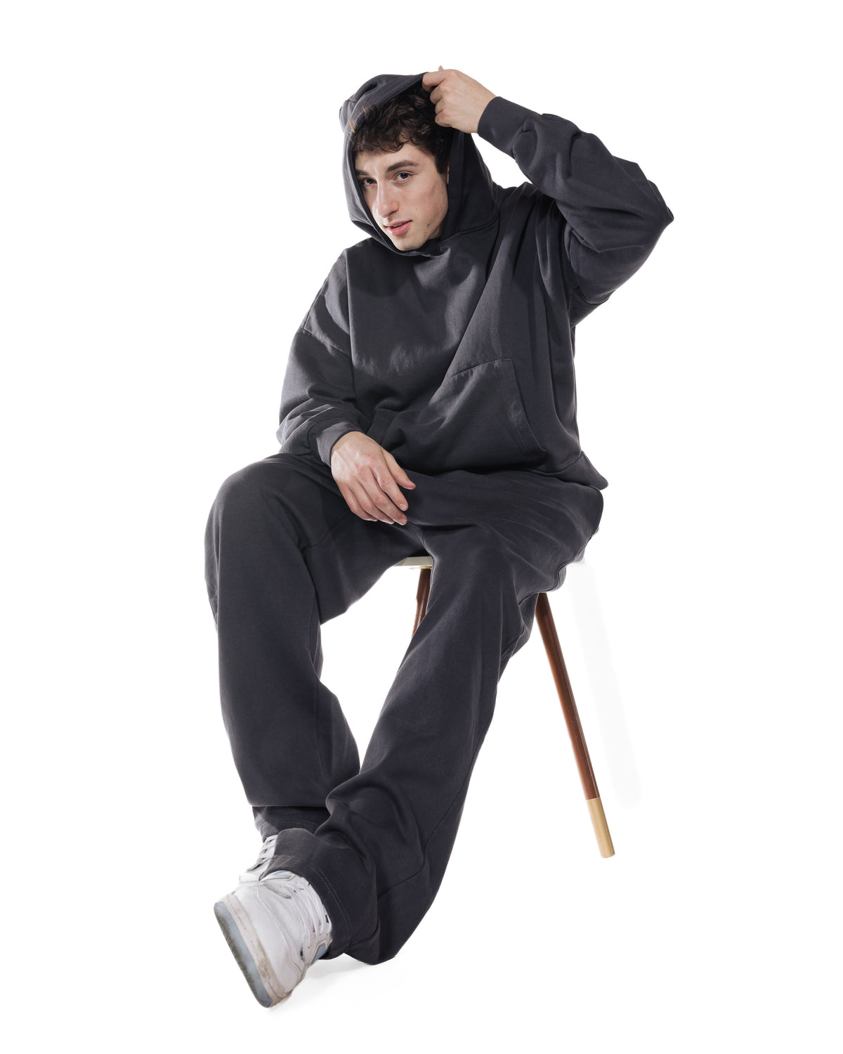 Midnight Cobalt Crop Hoodie - lifestyle, hood up