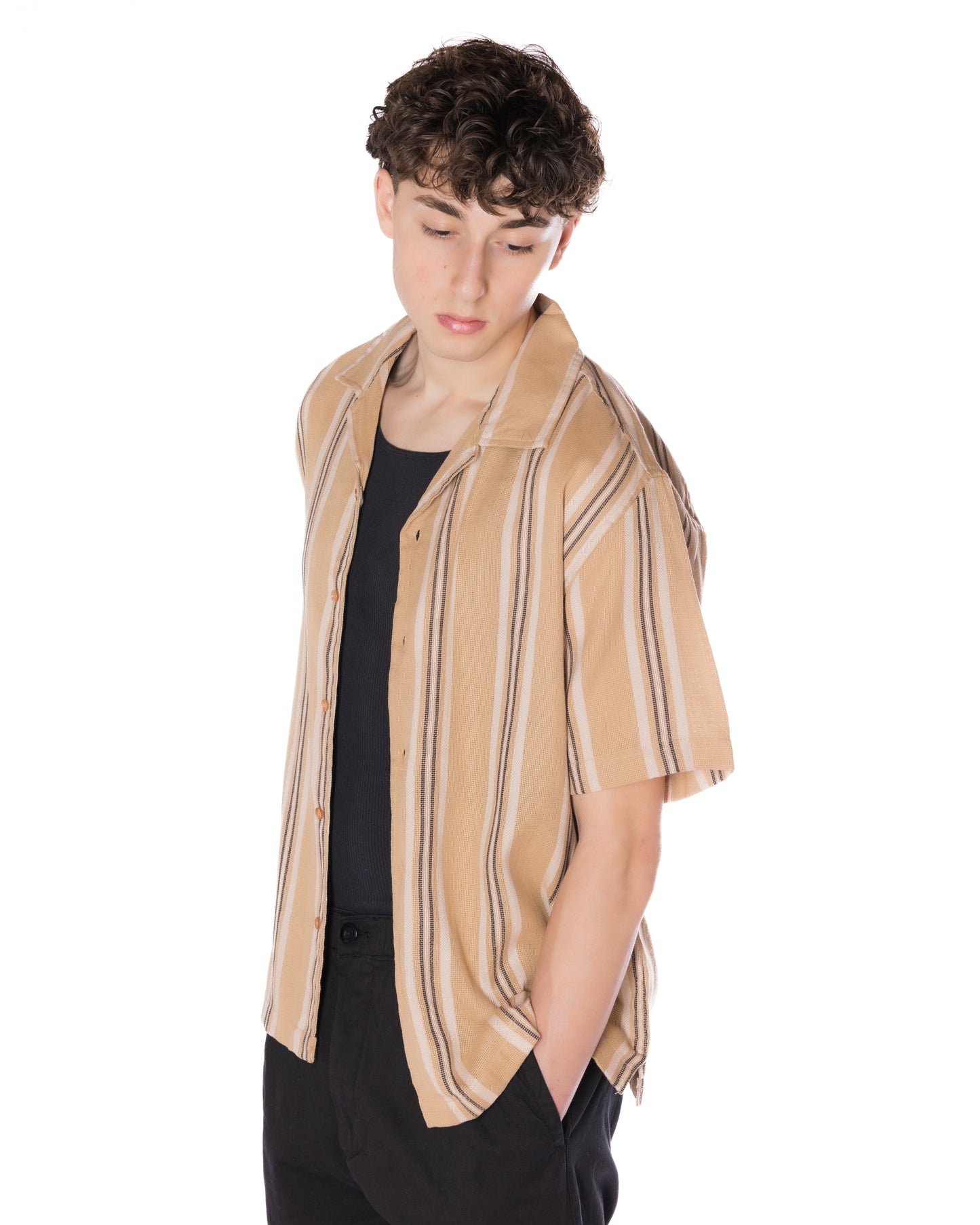 Textured Striped Shirt Tan