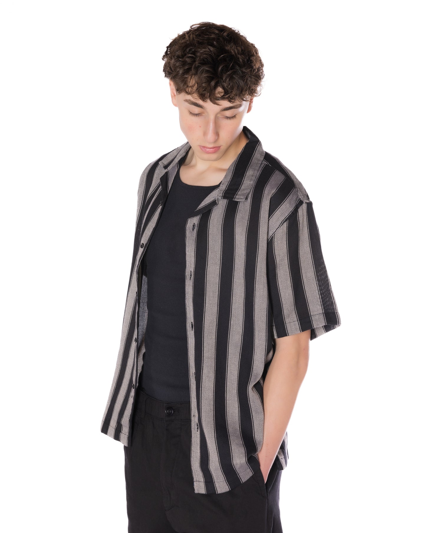 Textured Striped Shirt Black/Silver