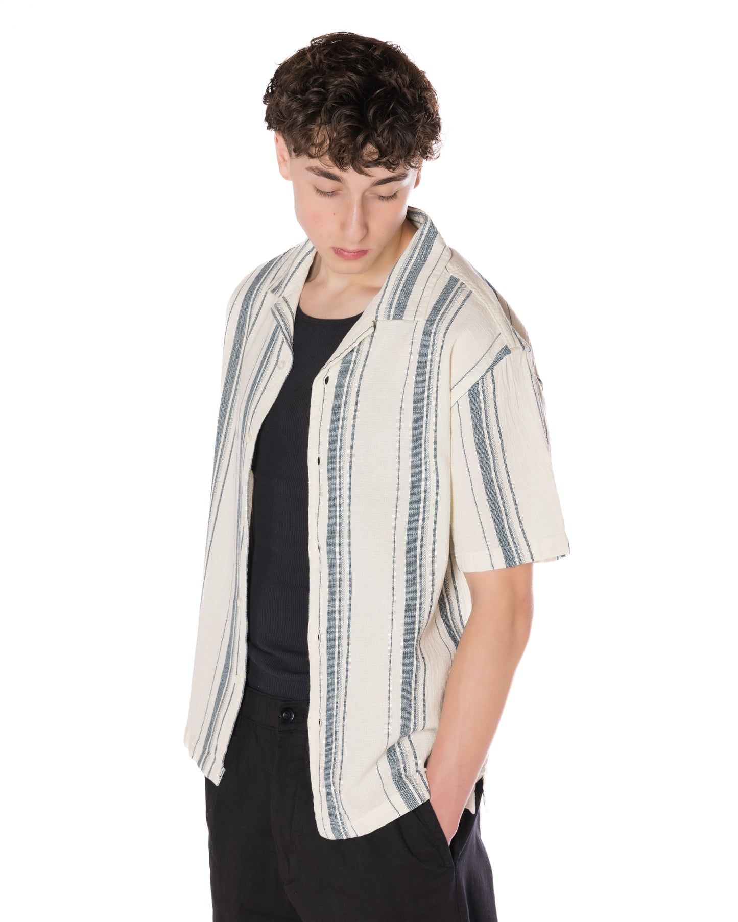 Textured Striped Shirt Off White