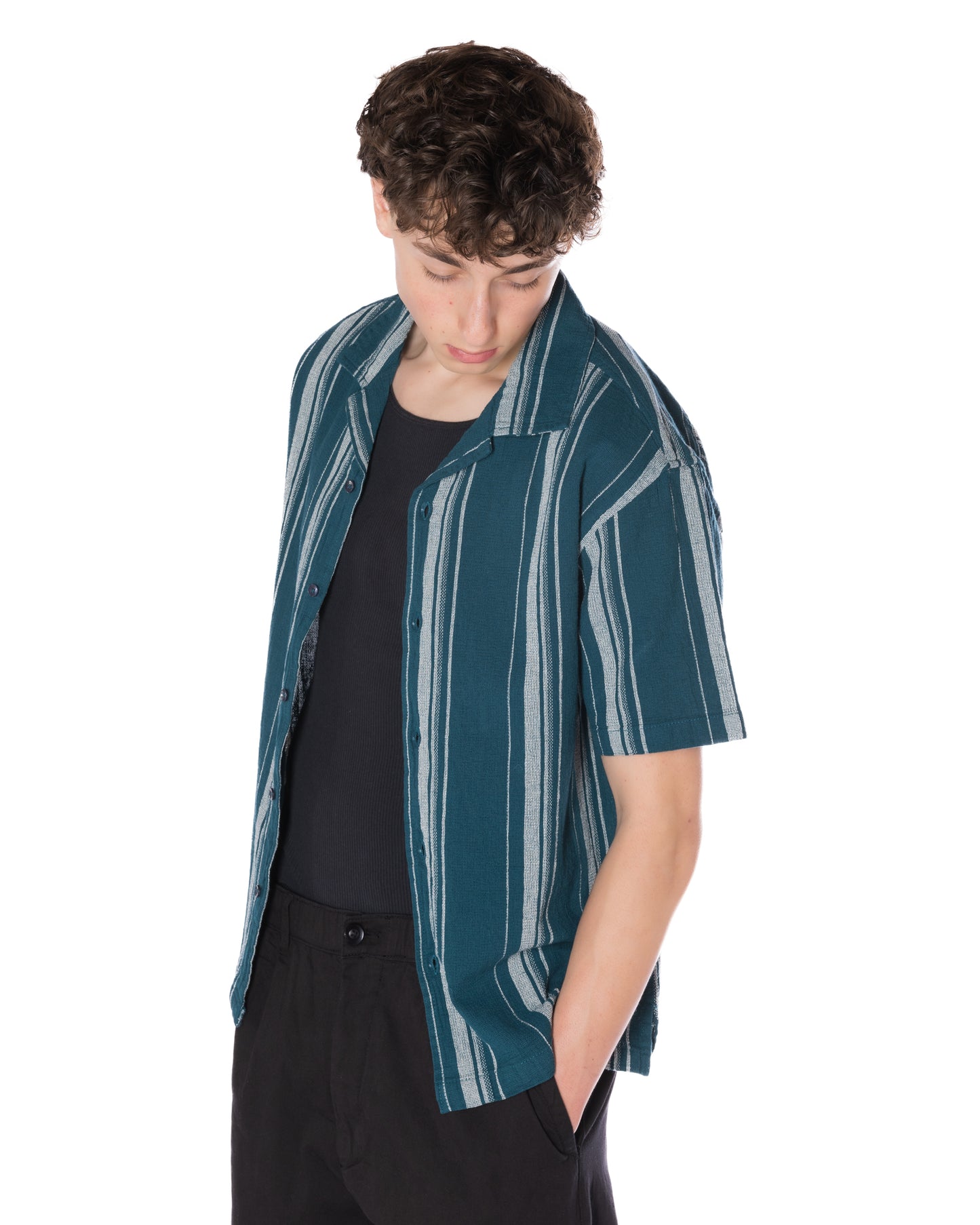 Textured Striped Shirt Teal