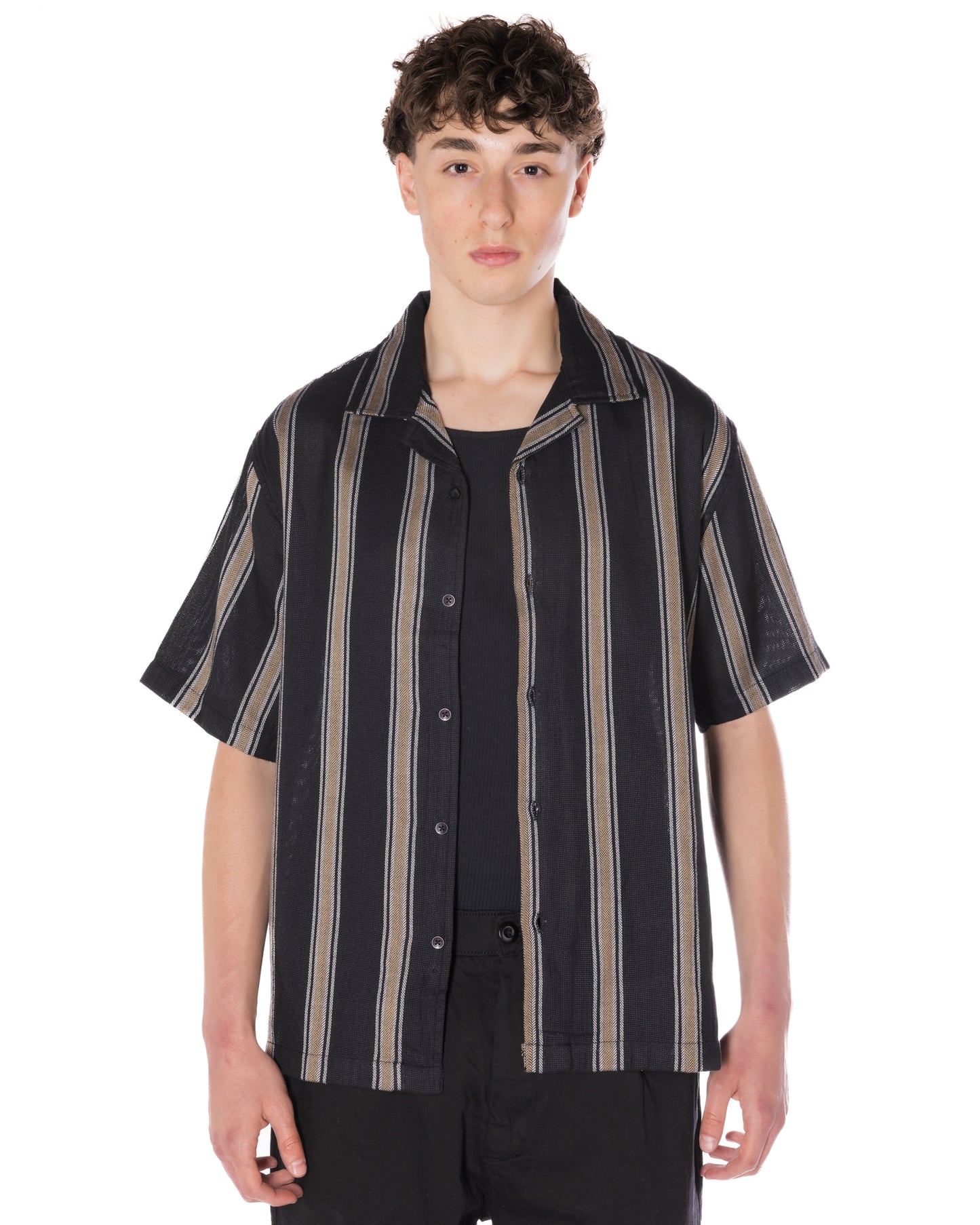 Textured Striped Shirt Black/Tan
