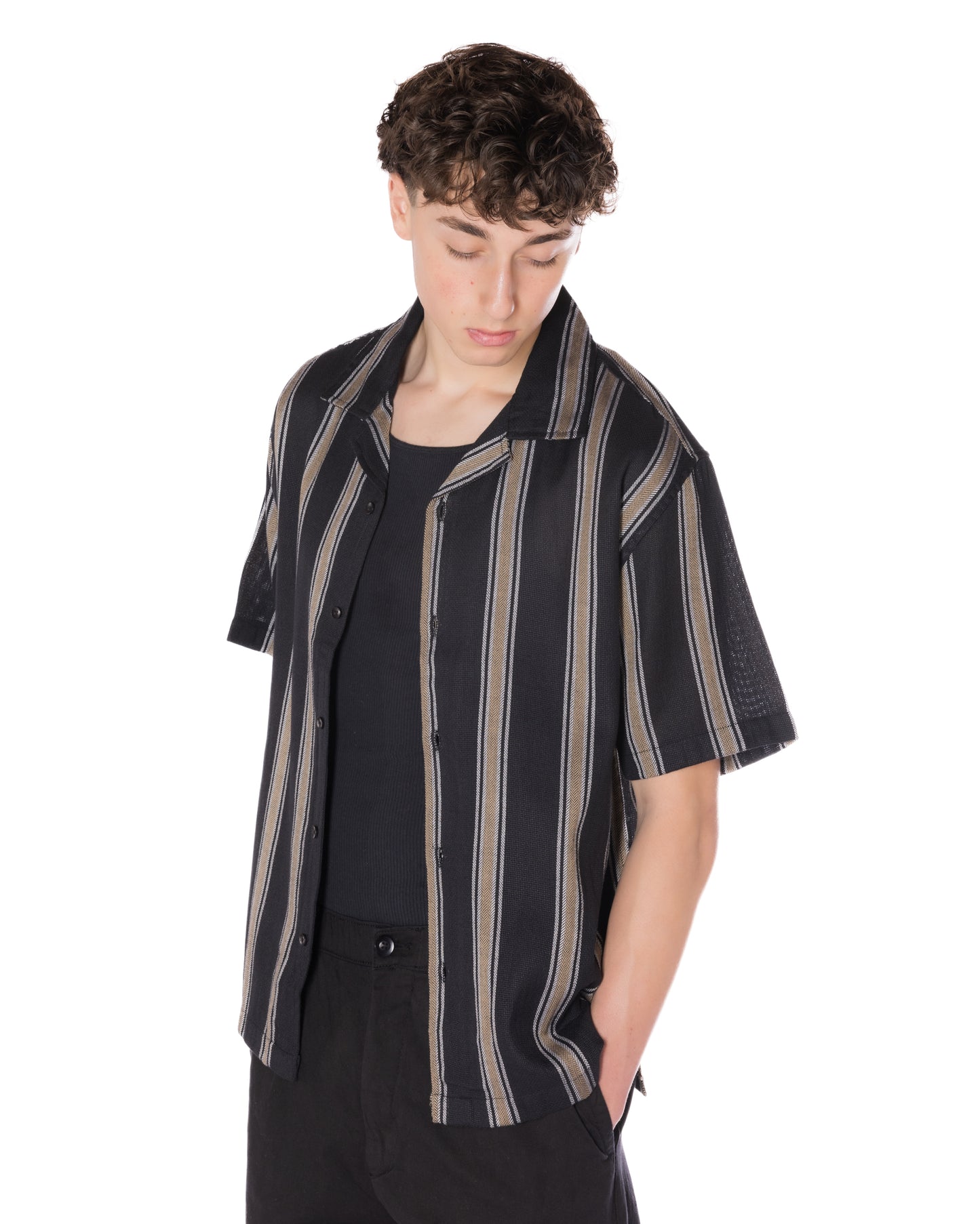 Textured Striped Shirt Black/Tan