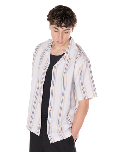 Textured Striped Shirt White/Tan
