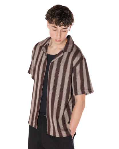Textured Striped Shirt Brown